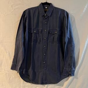 VTG 80s Ruff Hewn Shirt Mens Blue Denim Button Down Size M